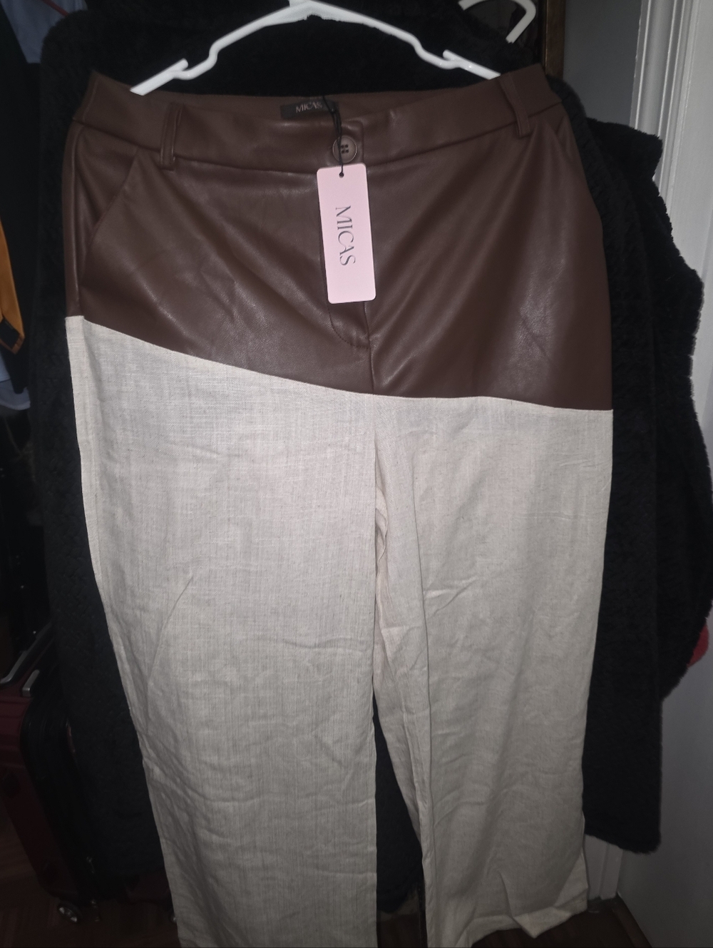 High-Rise Two-Tone Wide-Leg Pants in Brown and Natural - Picture 2 of 4